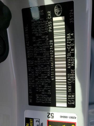 4T1T11AK7PU121428 - 2023 TOYOTA CAMRY SE NIGHT SHADE WHITE photo 12