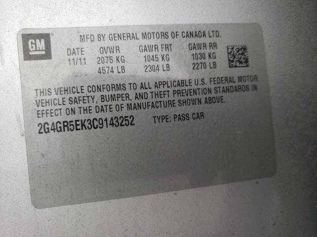 2G4GR5EK3C9143252 - 2012 BUICK REGAL 银色 照片 12