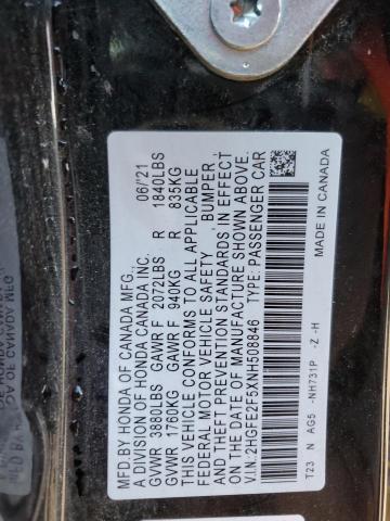 2HGFE2F5XNH508846 - 2022 HONDA CIVIC SPORT 黑色 照片 12
