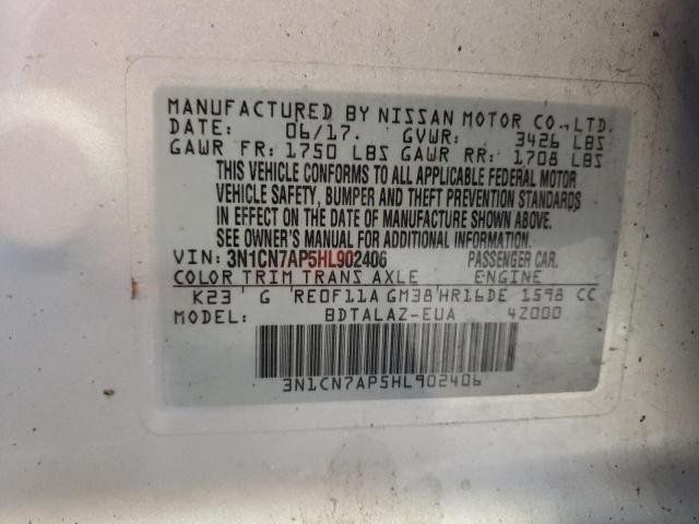 3N1CN7AP5HL902406 - 2017 NISSAN VERSA S SILVER photo 12