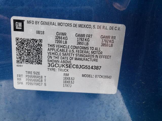 3GCUKSEC0JG514387 - 2018 CHEVROLET SILVERADO K1500 LTZ BLUE photo 12