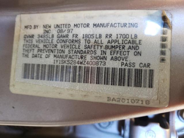 1Y1SK5284WZ400873 - 1998 CHEVROLET GEO PRIZM BASE TAN photo 12