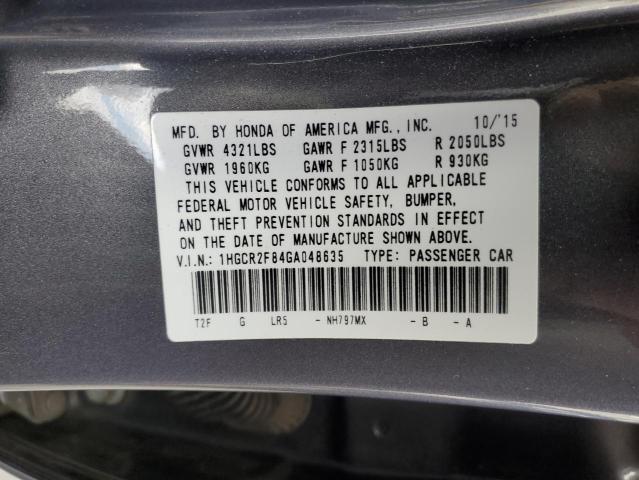 1HGCR2F84GA048635 - 2016 HONDA ACCORD EXL GRAY photo 12