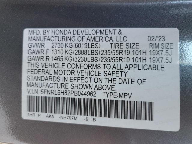 5FNRL6H82PB044962 - 2023 HONDA ODYSSEY TOURING GRAY photo 13