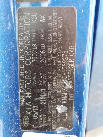 KNAFX4A83E5089278 - 2014 KIA FORTE EX BLUE photo 12