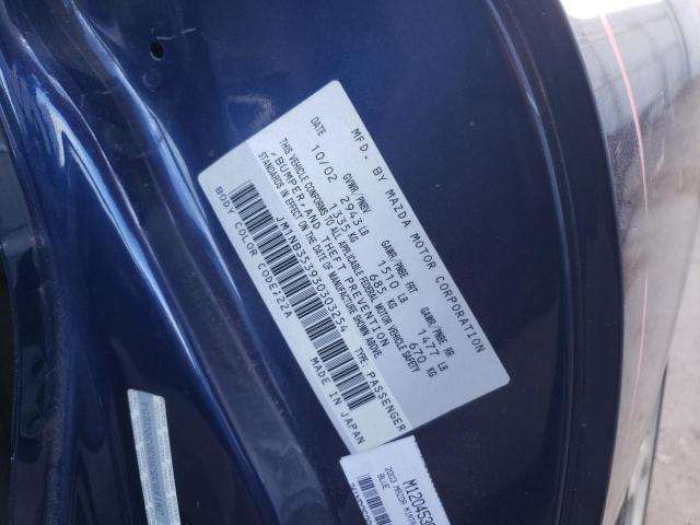 JM1NB353930303254 - 2003 MAZDA MX-5 MIATA BASE BLUE photo 12