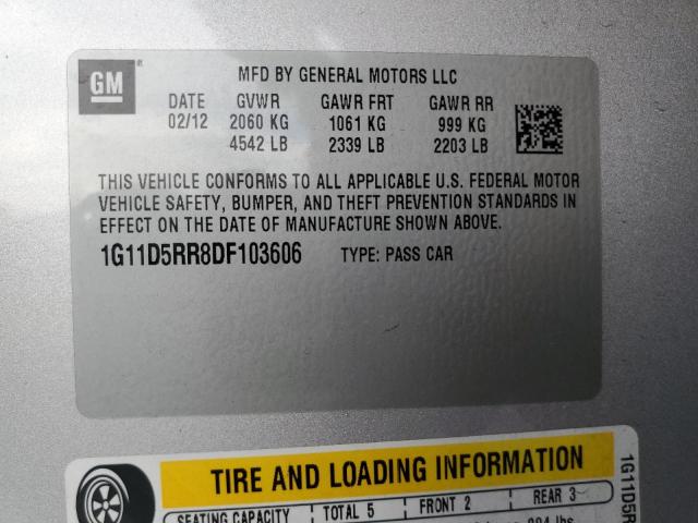 1G11D5RR8DF103606 - 2013 CHEVROLET MALIBU 1LT 银色 照片 12