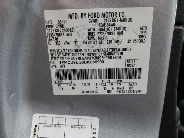 1FMCU9EG8BKC65909 - 2011 FORD ESCAPE LIMITED SILVER photo 12