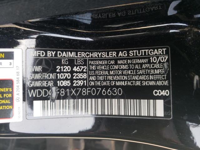 WDDGF81X78F076630 - 2008 MERCEDES-BENZ C 300 4MATIC BLACK photo 12