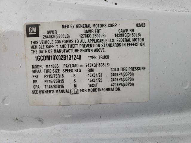 1GCDM19X02B131240 - 2002 CHEVROLET ASTRO WHITE photo 13