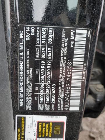 4JGDA5HB9FA460581 - 2015 MERCEDES-BENZ ML 350 4MATIC BLACK photo 12