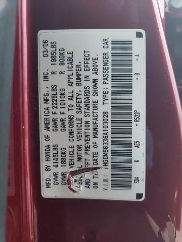 1HGCM56336A103028 - 2006 HONDA ACCORD SE RED photo 12