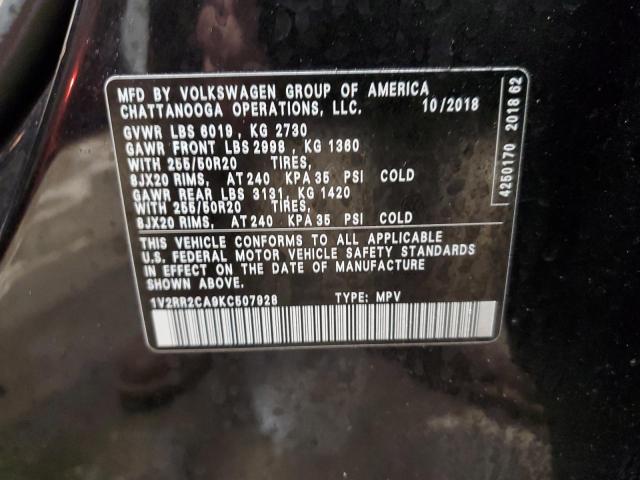 1V2RR2CA9KC507928 - 2019 VOLKSWAGEN ATLAS SEL BLACK photo 13