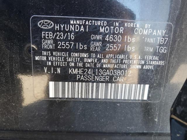 KMHE24L13GA038012 - 2016 HYUNDAI SONATA HYBRID BLACK photo 12