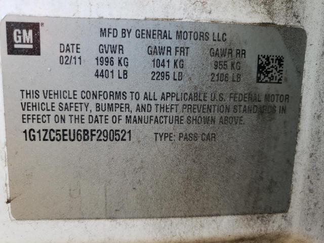 1G1ZC5EU6BF290521 - 2011 CHEVROLET MALIBU 1LT თეთრი ფოტო 12