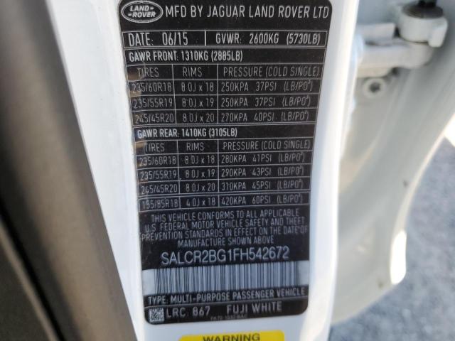 SALCR2BG1FH542672 - 2015 LAND ROVER DISCOVERY HSE WHITE photo 12