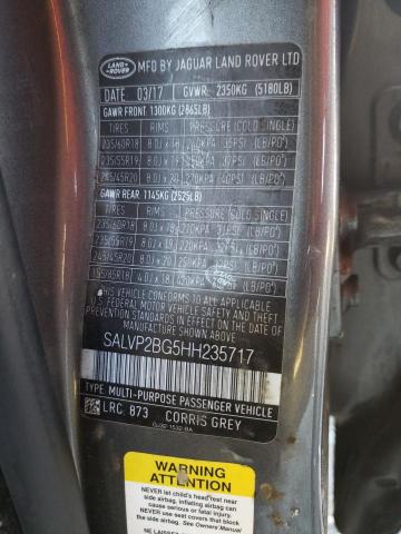 SALVP2BG5HH235717 - 2017 LAND ROVER RANGE ROVE SE GRAY photo 13