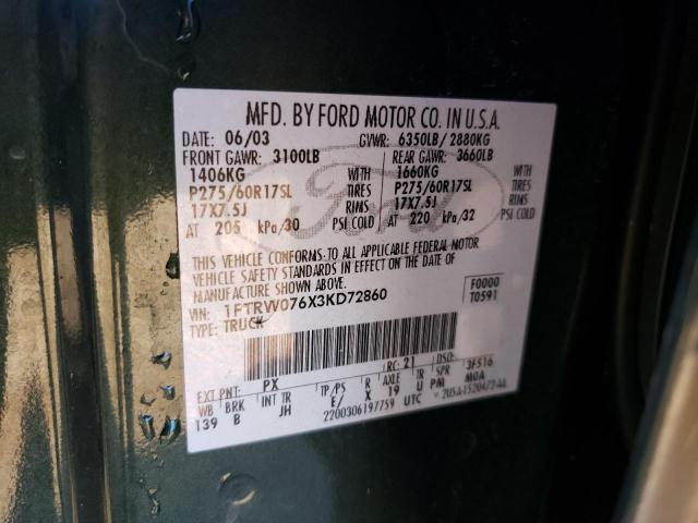 1FTRW076X3KD72860 - 2003 FORD F150 SUPERCREW GREEN photo 13