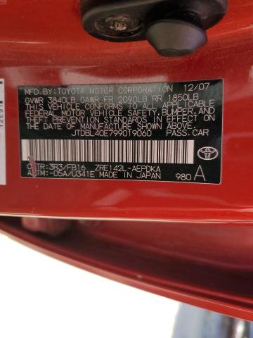 JTDBL40E799019060 - 2009 TOYOTA COROLLA BASE MAROON photo 12