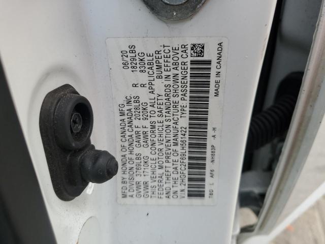 2HGFC2F69LH561422 - 2020 HONDA CIVIC LX WHITE photo 12