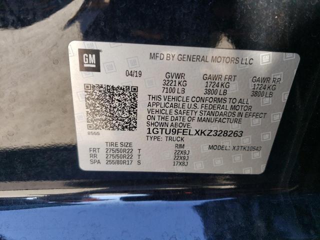 1GTU9FELXKZ328263 - 2019 GMC SIERRA K1500 DENALI BLACK photo 12