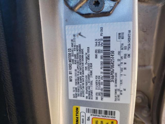 3FA6P0G70GR251450 - 2016 FORD FUSION S SILVER photo 12