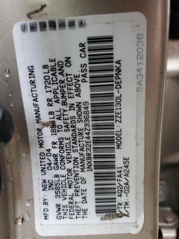 1NXBR32E44Z336849 - 2004 TOYOTA COROLLA CE TAN photo 12