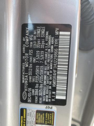 KM8SR4HF1HU229866 - 2017 HYUNDAI SANTA FE SE ULTIMATE SILVER photo 13