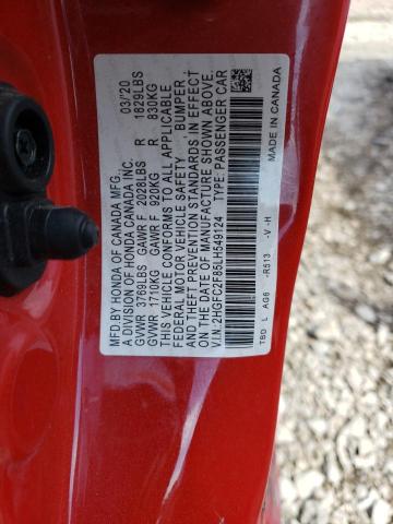 2HGFC2F85LH549124 - 2020 HONDA CIVIC SPORT 红色 照片 12