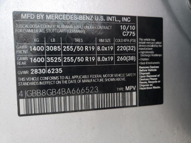 4JGBB8GB4BA666523 - 2011 MERCEDES-BENZ ML 350 4MATIC SILVER photo 13