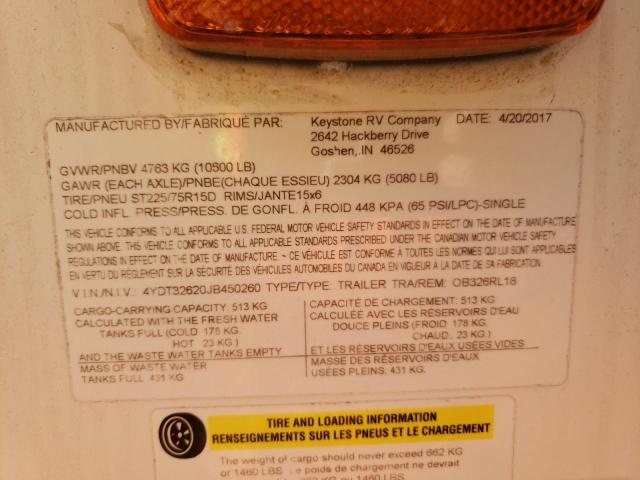 4YDT32620JB450260 - 2018 KEYSTONE OUTBACK BEIGE photo 10