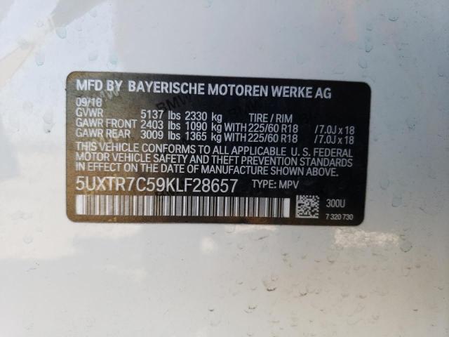 5UXTR7C59KLF28657 - 2019 BMW X3 SDRIVE30I Blanco foto 14