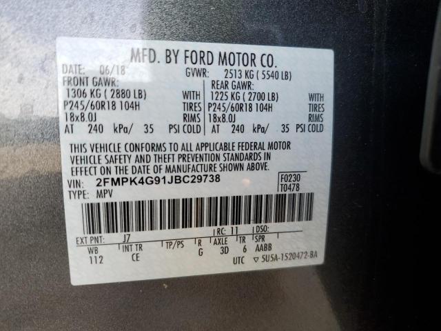 2FMPK4G91JBC29738 - 2018 FORD EDGE SE GRAY photo 12