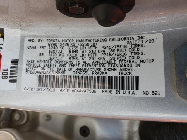 5TEJU4GN3AZ708536 - 2010 TOYOTA TACOMA DOUBLE CAB PRERUNNER SILVER photo 13