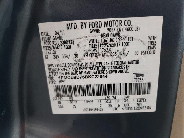 1FMCU9D76BKC23644 - 2011 FORD ESCAPE XLT GRAY photo 14