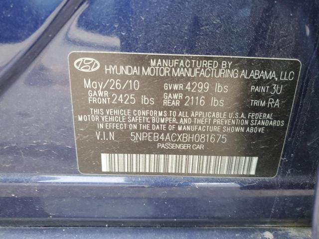 5NPEB4ACXBH081675 - 2011 HYUNDAI SONATA GLS BLUE photo 12