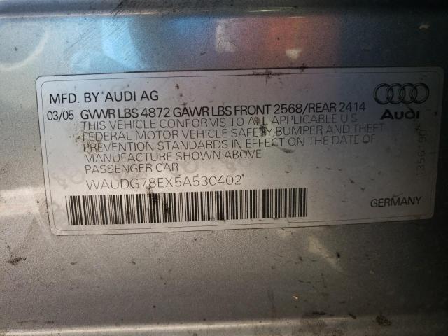 WAUDG78EX5A530402 - 2005 AUDI A4 3.2 QUATTRO SILVER photo 12