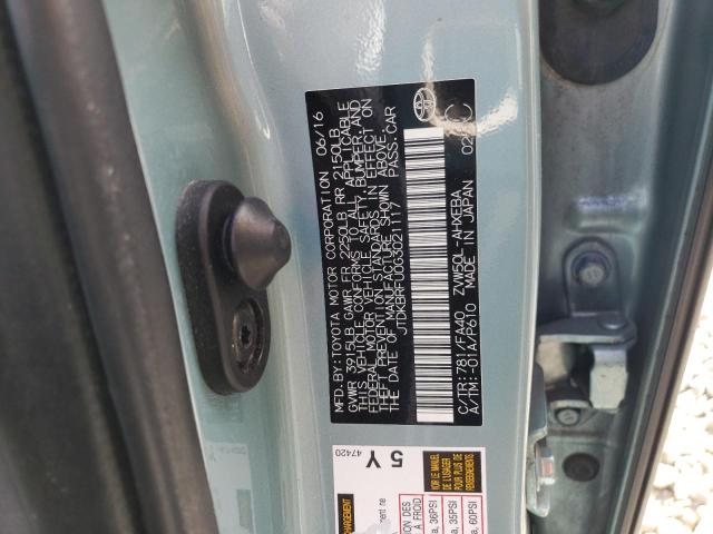 JTDKBRFU0G3021117 - 2016 TOYOTA PRIUS TEAL photo 12