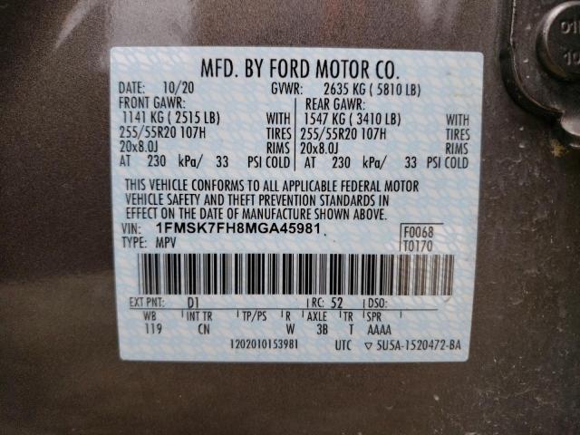 1FMSK7FH8MGA45981 - 2021 FORD EXPLORER LIMITED GRAY photo 13