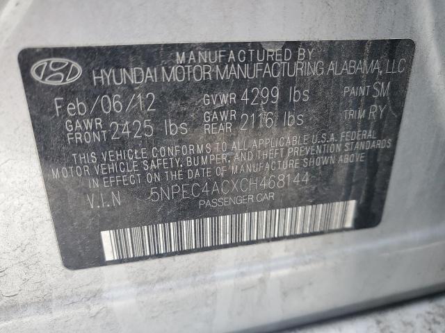 5NPEC4ACXCH468144 - 2012 HYUNDAI SONATA SE SILVER photo 12