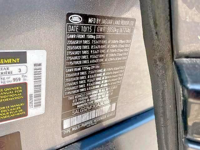 SALGS2VF3GA263999 - 2016 LAND ROVER RANGE ROVE HSE GRAY photo 10