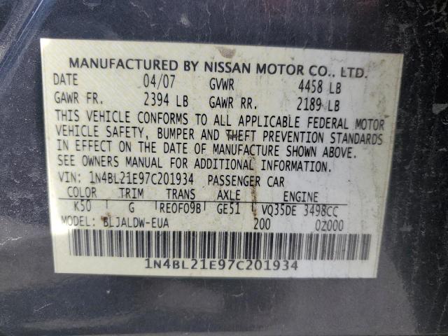 1N4BL21E97C201934 - 2007 NISSAN ALTIMA 3.5SE GRAY photo 12