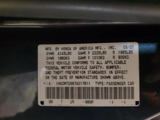 1HGCM72687A017811 - 2007 HONDA ACCORD EX BLACK photo 12