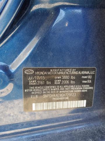 5NPDH4AE9GH729123 - 2016 HYUNDAI ELANTRA SE BLUE photo 12