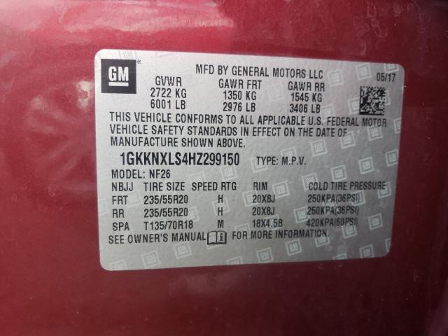 1GKKNXLS4HZ299150 - 2017 GMC ACADIA DENALI RED photo 14