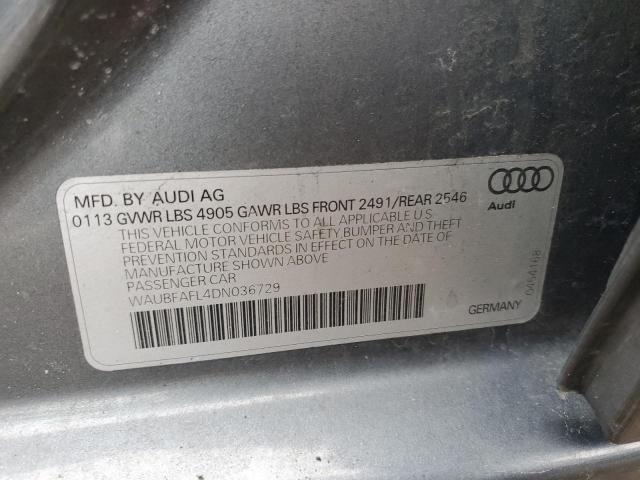 WAUBFAFL4DN036729 - 2013 AUDI A4 PREMIUM GRAY photo 12