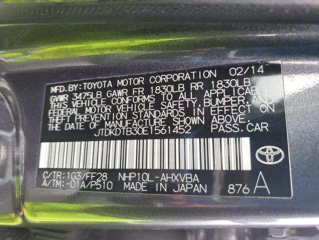 JTDKDTB30E1561452 - 2014 TOYOTA PRIUS C GRAY photo 12