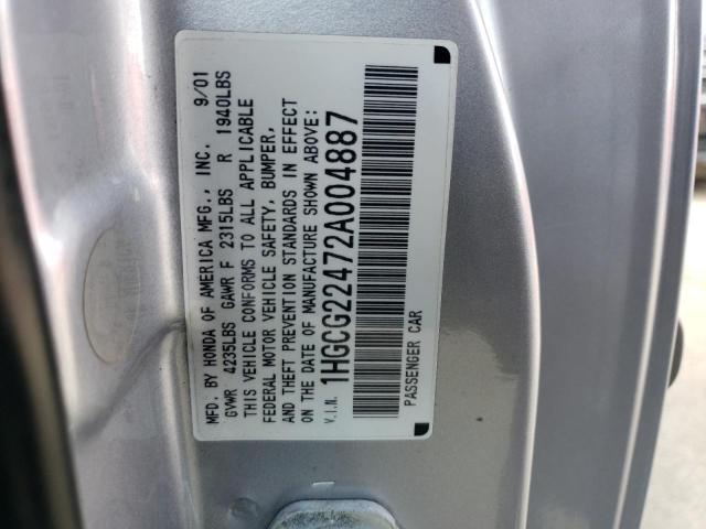 1HGCG22472A004887 - 2002 HONDA ACCORD LX SILVER photo 12