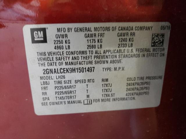 2GNALCEK9H1501497 - 2017 CHEVROLET EQUINOX LT RED photo 13