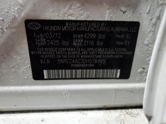 5NPEC4AC7DH576495 - 2013 HYUNDAI SONATA SE WHITE photo 12